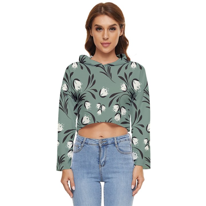 Folk flowers pattern Women s Lightweight Cropped Hoodie