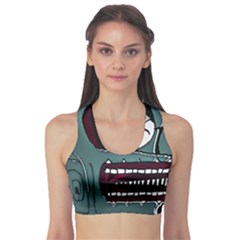 Colored Creepy Man Portrait Illustration Sports Bra