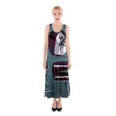 Colored Creepy Man Portrait Illustration Sleeveless Maxi Dress by dflcprintsclothing