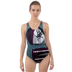 Colored Creepy Man Portrait Illustration Cut-out Back One Piece Swimsuit by dflcprintsclothing