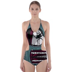 Colored Creepy Man Portrait Illustration Cut-out One Piece Swimsuit by dflcprintsclothing