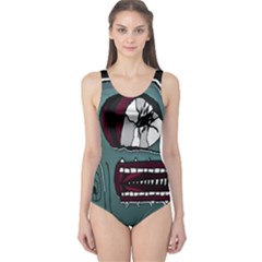 Colored Creepy Man Portrait Illustration One Piece Swimsuit by dflcprintsclothing