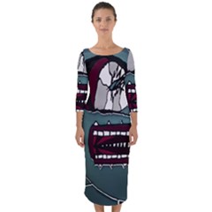 Colored Creepy Man Portrait Illustration Quarter Sleeve Midi Bodycon Dress by dflcprintsclothing