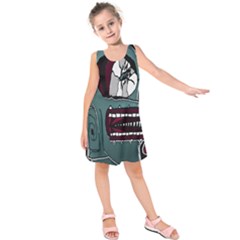 Colored Creepy Man Portrait Illustration Kids  Sleeveless Dress by dflcprintsclothing