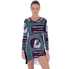 Colored Creepy Man Portrait Illustration Asymmetric Cut-out Shift Dress by dflcprintsclothing