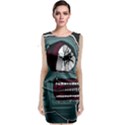 Colored Creepy Man Portrait Illustration Sleeveless Velvet Midi Dress View1