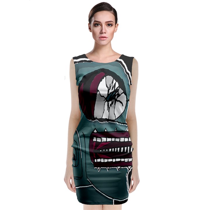 Colored Creepy Man Portrait Illustration Sleeveless Velvet Midi Dress