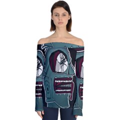 Colored Creepy Man Portrait Illustration Off Shoulder Long Sleeve Top by dflcprintsclothing