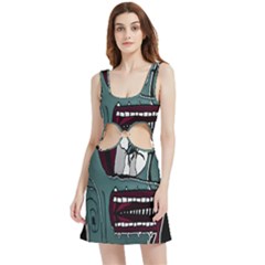 Colored Creepy Man Portrait Illustration Velvet Cutout Dress by dflcprintsclothing