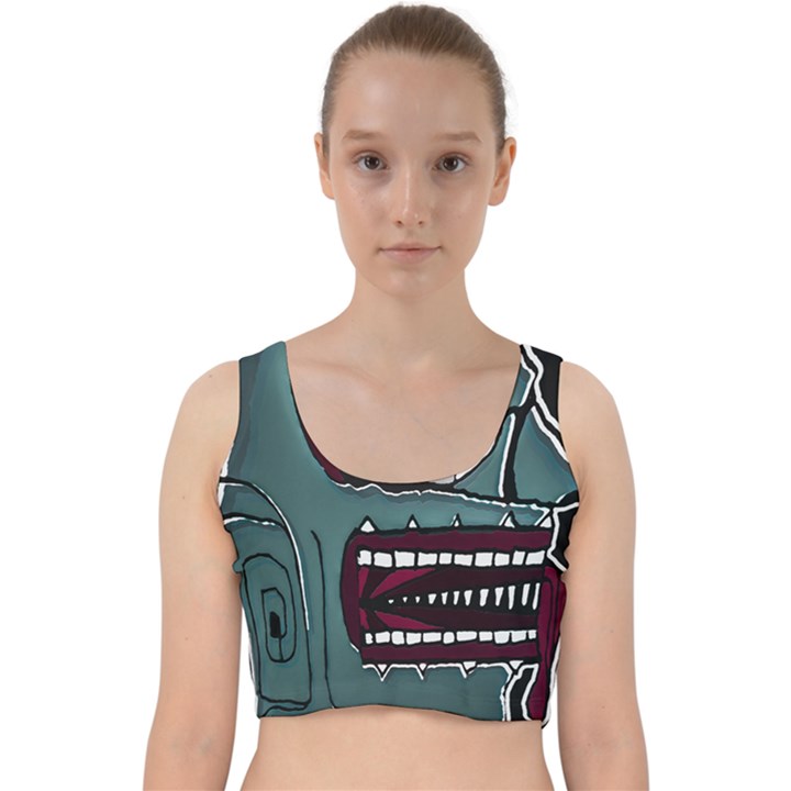 Colored Creepy Man Portrait Illustration Velvet Racer Back Crop Top