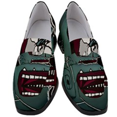 Colored Creepy Man Portrait Illustration Women s Chunky Heel Loafers by dflcprintsclothing