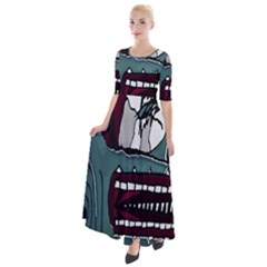 Colored Creepy Man Portrait Illustration Half Sleeves Maxi Dress by dflcprintsclothing