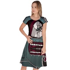 Colored Creepy Man Portrait Illustration Classic Short Sleeve Dress by dflcprintsclothing