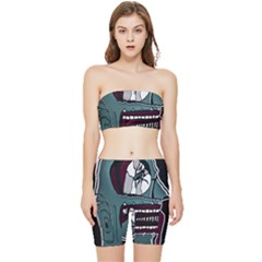 Colored Creepy Man Portrait Illustration Stretch Shorts And Tube Top Set by dflcprintsclothing