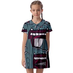 Colored Creepy Man Portrait Illustration Kids  Asymmetric Collar Dress