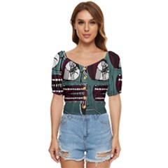 Colored Creepy Man Portrait Illustration Button Up Blouse