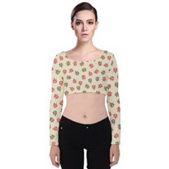 Ashleaf Maple Velvet Long Sleeve Crop Top by tmsartbazaar