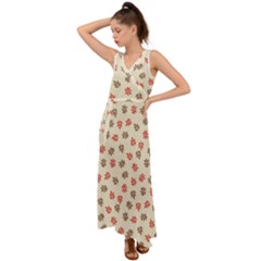 Ashleaf Maple V-neck Chiffon Maxi Dress by tmsartbazaar