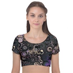 Whirligig Velvet Short Sleeve Crop Top  by MRNStudios