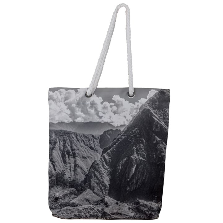 Machu Picchu Black And White Landscape Full Print Rope Handle Tote (Large)