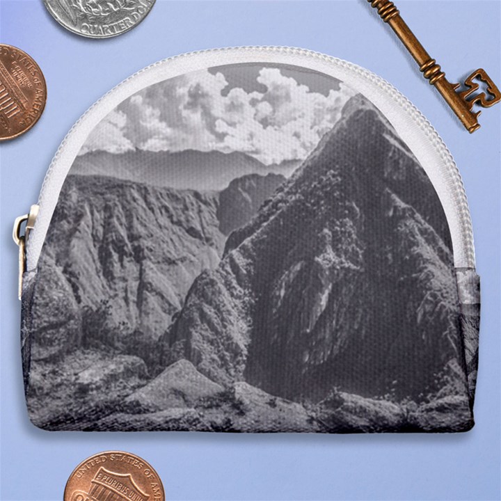 Machu Picchu Black And White Landscape Horseshoe Style Canvas Pouch