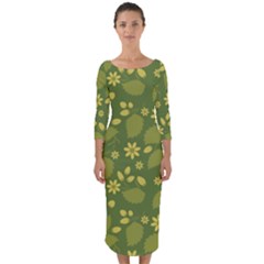 Folk Flowers Pattern Floral Surface Design  Quarter Sleeve Midi Bodycon Dress by Eskimos