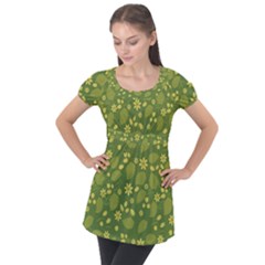 Folk Flowers Pattern Floral Surface Design  Puff Sleeve Tunic Top by Eskimos