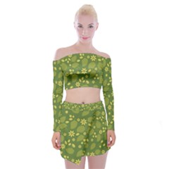 Folk Flowers Pattern Floral Surface Design  Off Shoulder Top With Mini Skirt Set by Eskimos