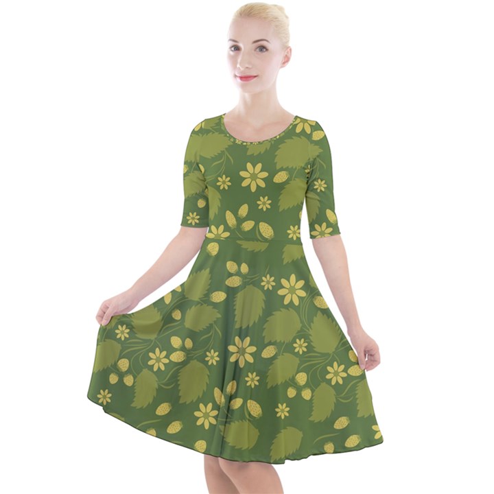 Folk flowers pattern Floral surface design  Quarter Sleeve A-Line Dress