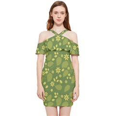 Folk Flowers Pattern Floral Surface Design  Shoulder Frill Bodycon Summer Dress