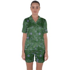 Folk Flowers Pattern Floral Surface Design Satin Short Sleeve Pajamas Set by Eskimos