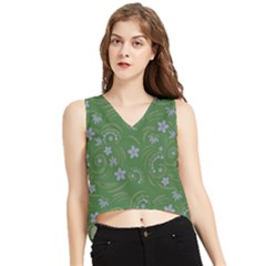 Folk Flowers Pattern Floral Surface Design V-neck Cropped Tank Top by Eskimos