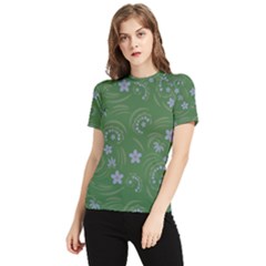 Folk Flowers Pattern Floral Surface Design Women s Short Sleeve Rash Guard by Eskimos