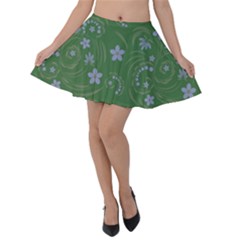 Folk Flowers Pattern Floral Surface Design Velvet Skater Skirt by Eskimos