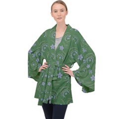 Folk Flowers Pattern Floral Surface Design Long Sleeve Velvet Kimono  by Eskimos