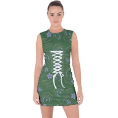 Folk Flowers Pattern Floral Surface Design Lace Up Front Bodycon Dress by Eskimos