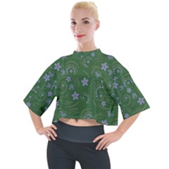 Folk Flowers Pattern Floral Surface Design Mock Neck Tee by Eskimos