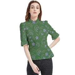 Folk Flowers Pattern Floral Surface Design Frill Neck Blouse