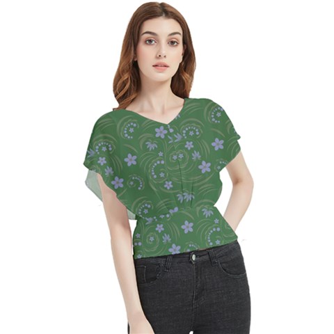 Folk Flowers Pattern Floral Surface Design Butterfly Chiffon Blouse by Eskimos