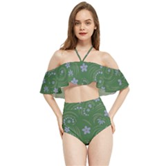 Folk Flowers Pattern Floral Surface Design Halter Flowy Bikini Set 