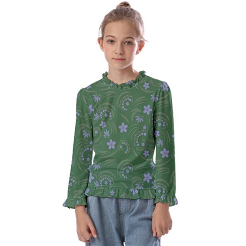 Folk Flowers Pattern Floral Surface Design Kids  Frill Detail Tee by Eskimos