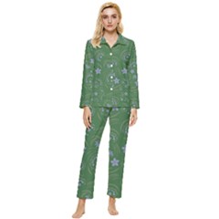 Folk Flowers Pattern Floral Surface Design Womens  Long Sleeve Pocket Pajamas Set