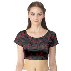 Folk Flowers Pattern Floral Surface Design Short Sleeve Crop Top by Eskimos