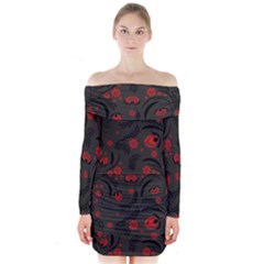 Folk Flowers Pattern Floral Surface Design Long Sleeve Off Shoulder Dress by Eskimos