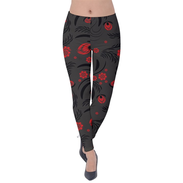 Folk flowers pattern Floral surface design Velvet Leggings