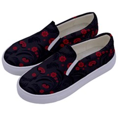 Folk Flowers Pattern Floral Surface Design Kids  Canvas Slip Ons by Eskimos