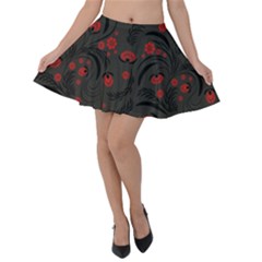 Folk Flowers Pattern Floral Surface Design Velvet Skater Skirt by Eskimos