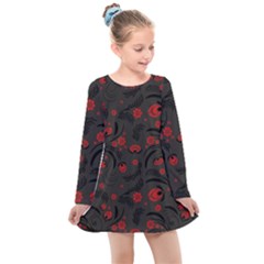 Folk Flowers Pattern Floral Surface Design Kids  Long Sleeve Dress by Eskimos