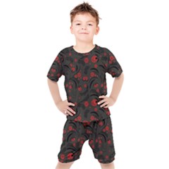 Folk Flowers Pattern Floral Surface Design Kids  Tee And Shorts Set by Eskimos