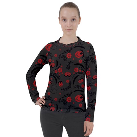 Folk Flowers Pattern Floral Surface Design Women s Pique Long Sleeve Tee by Eskimos